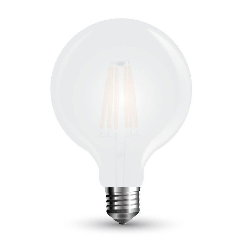lampadina led e27 filamento g125 8w globo vetro bianco 300