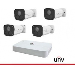 KIT IP UNV, Nvr 4 Canali PoE 4MP, 4 Bullet Ottica Fissa 4MP