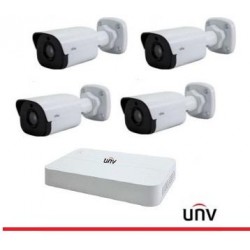 KIT IP UNV, Nvr 4 Canali PoE 4MP, 4 Bullet Ottica Fissa 2MP