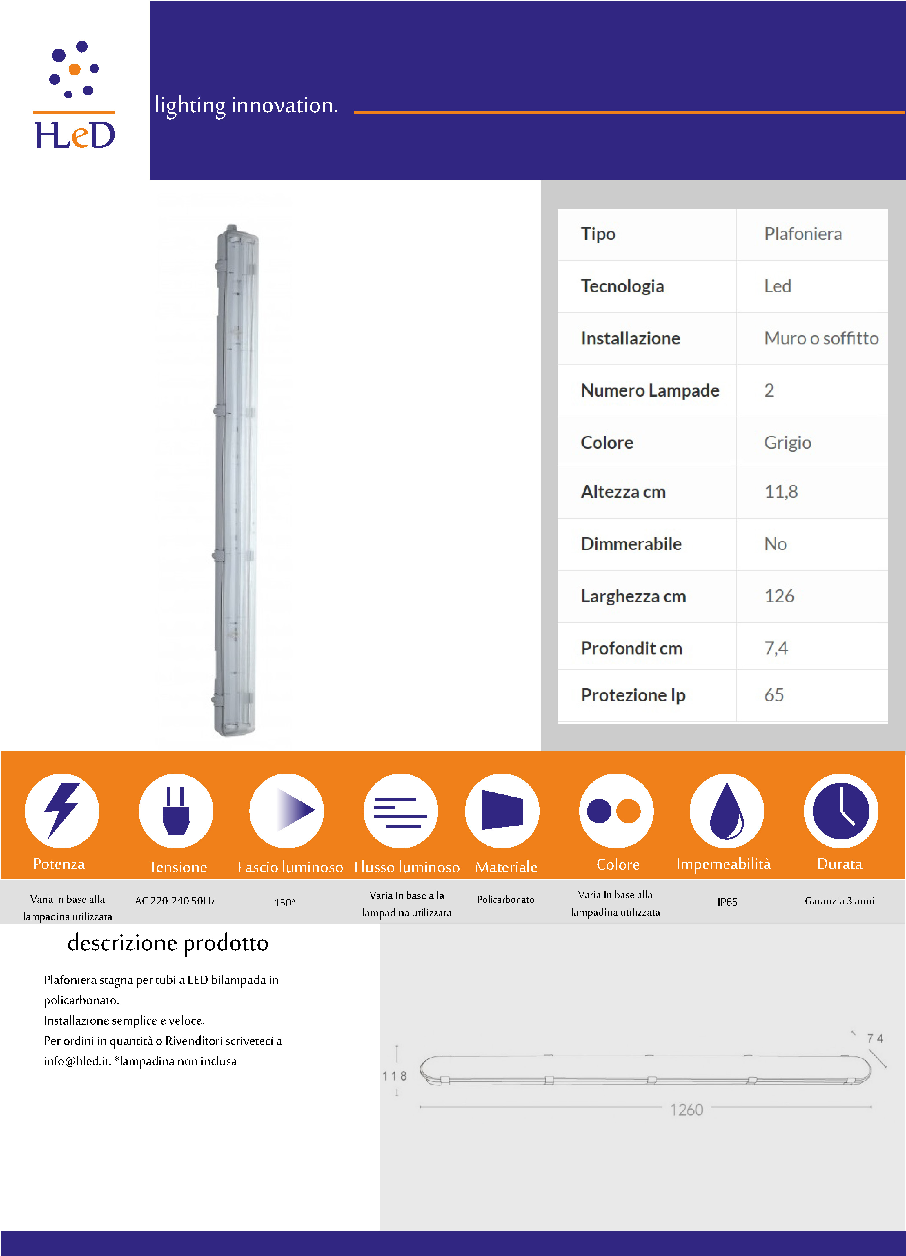 Plafoniera T8 120cm